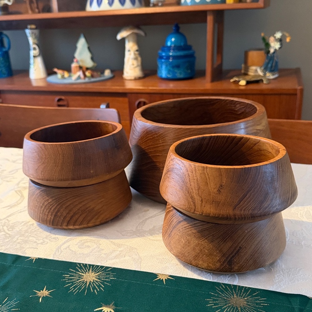 Vintage Dolphin Teakwood Salad Bowl Set 5 Piece Wooden Bowl Serving Set